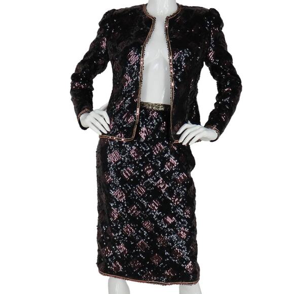 Vintage Adolfo At Saks Fifth Avenue Sequins Party Blazer Jacket Skirt Set Suit - Picture 1 of 11